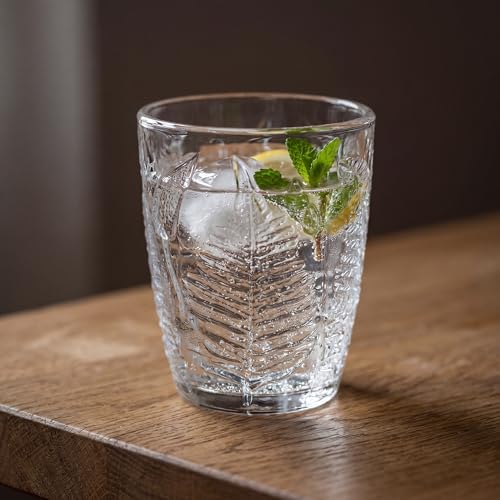Clear Drinking Glasses Set of 4, 10 oz Glass Cups, Vintage Fern Glassware - Image 6