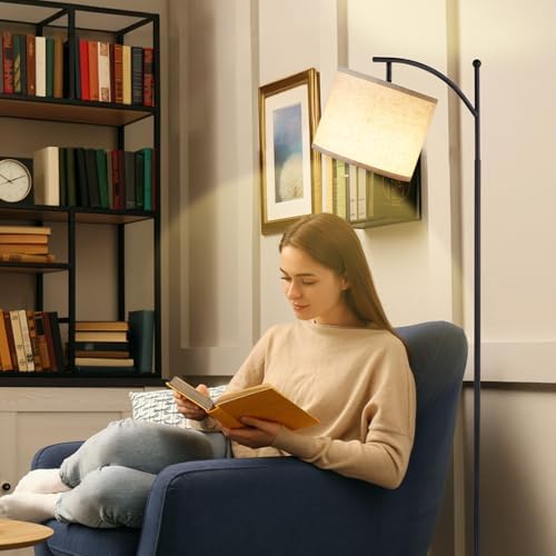 Ambimall Floor Lamps with Smart Light Bulb, RGB + Color Temperatures Bright Dimmable Smart Floor lamp(White Shade & Black Pole) - Image 6