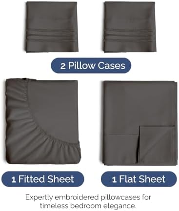 King Size 4 Piece Sheet Set - Comfy Breathable & Cooling Sheets - Charcoal - Image 2