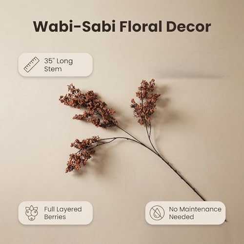 3 Pcs Artificial Berry Stem Spring Faux Flowers,35" Stems Fake Dried Berries, Faux Berry Picks for Vase,Wabi-Sabi Floral Decor for Home, Wedding,Table Centerpiece,Fall,Boho Decor (Light Green) - Image 3