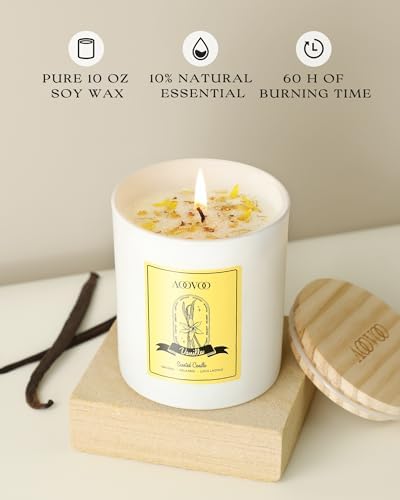 AOOVOO Vanilla Scented Candles for Women - Aromatherapy Candle with Crystals Inside, 10oz Soy Candles for Home Scented, Birthday Gifts Valentines Day Candle for Women Mom - Image 2