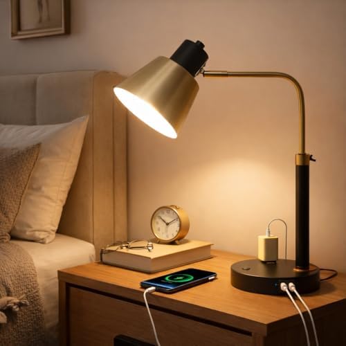 Adjustable Desk Lamp with Dual USB-C/A & AC Outlet 340° Swivel Lamp Head - Image 6