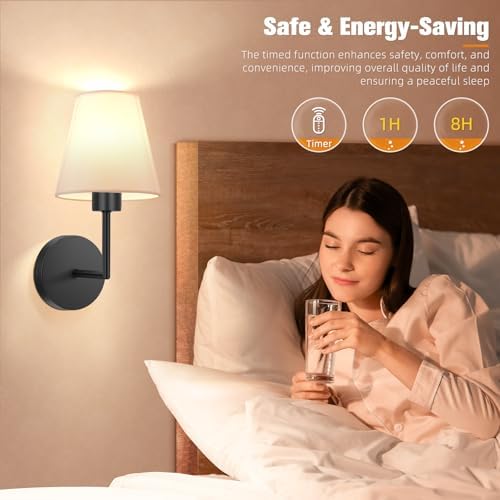 NIORSUN 13.8 inch Battery Operated Wall Sconce Set of 2,Black Rechargeable Wall Lights with 10400mAh Dimmable Detachable Bulbs and Remote,9 Colors Wireless Sconces for Bedroom Living Room Hallway - Image 6