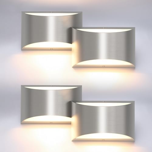 Aipsun 4 Pack Nickel Modern LED Wall Sconce Hardwired Indoor Wall Lights Up and Down Wall Mount Light for Living Room Bedroom Hallway Corridor Conservatory Warm White 3000K(with G9 Bulbs) by Aipsun