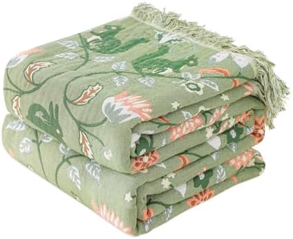 LUTBM Boho Throw Blanket for Bed 60"x80", 100% Cotton Green Couch Blankets by LUTBMFindYourFreeSpiritatHome