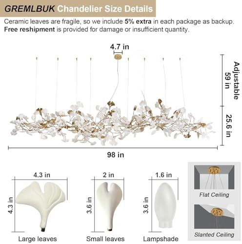 L98 Long Branch Chandelier Ginkgo Leaf Chandeliers Large Modern Brass Chandelier Light Fixtures for Dining Room, Villa, Living Room Kitchen Island - Image 2