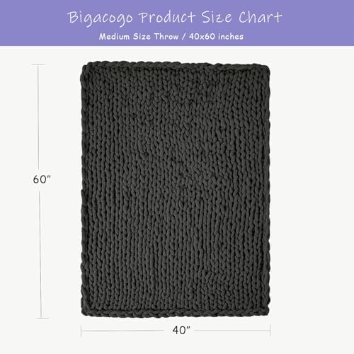 Bigacogo Chunky Knit Throw Blanket for Couch, 40x60 inches, Dark Grey - Image 2