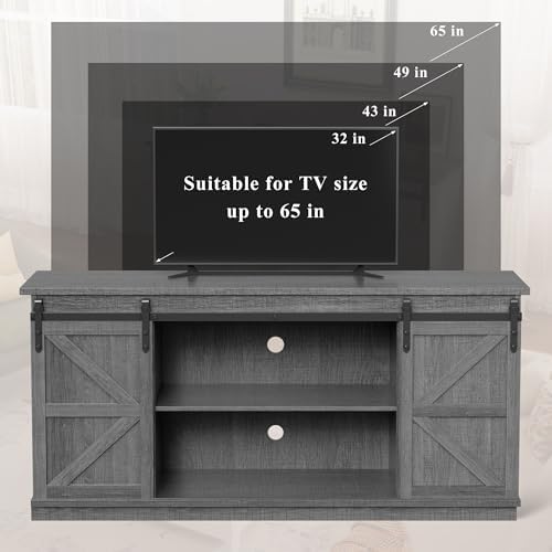 YESHOMY 58" Farmhouse TV Stand for TVs up to 65", Sliding Barn Doors, Gray - Image 4