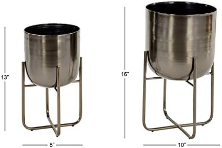 Deco 79 Metal Round Planter with Removable Stand, Set of 2 16", 13"H, Black - Image 3