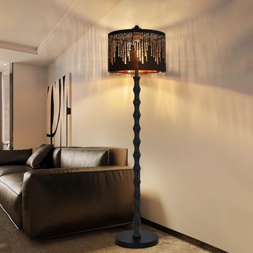 AHDWDW Vintage Floor Lamp for Living Room Bedroom,Farmhouse Rustic Floor Lamps,Modern Standing Tall Lamp with Black Unique Lampshade,Gothic Mid Century Iron Floor Lamp for Office Corner Decor - Image 7