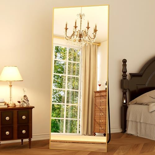 GLSLAND 64"x21" Full Length Mirror, Full Body Mirror with Stand,Gold by GLSLAND