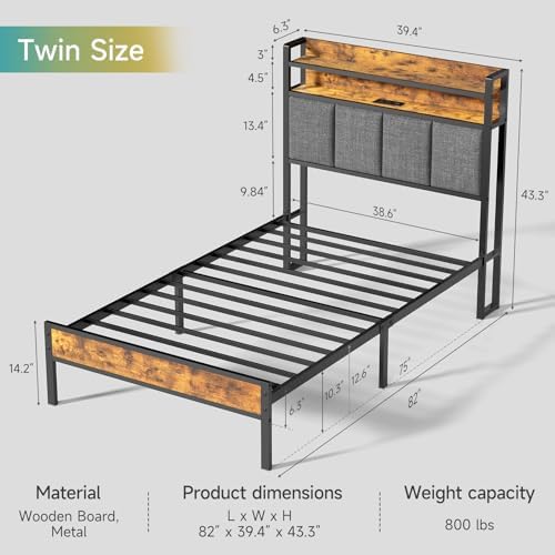 Z-hom Twin Bed Frame with 2-Tier Storage Upholstered Headboard,Noise Free - Image 2