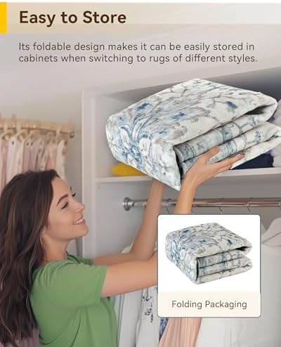 RELEANY Washable Area Rug, Large 10'x14', Blue/White/Gray - Image 6