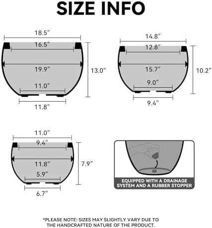 Kante Set of 3 Vintage BRN Concrete Bowl Planters 19.9" 15.7" 11.8" Dia - Image 2