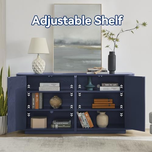 64" Fluted Buffet Cabinet with Storage, Blue Sideboard Cabinet - Image 6