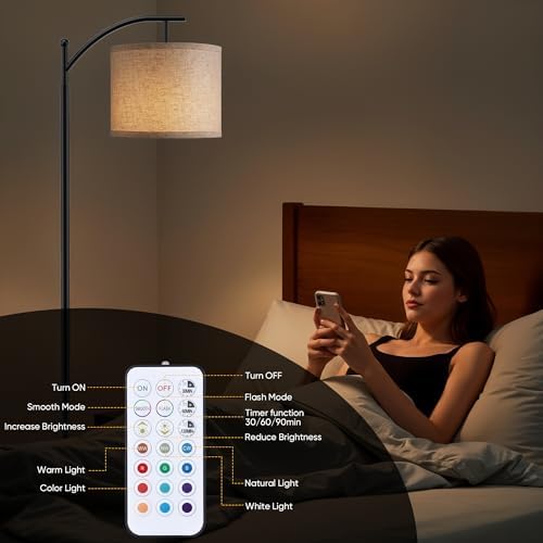 Battery Operated Floor Lamp, RGB Dimmable Cordless Standing Lamp with Remote Control for Living Room, Tall Floor Lamp for Bedroom -Black - Image 6