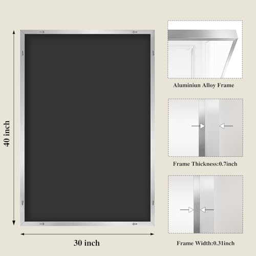 Koonmi Silver Rectangle Wall Mirror, 30x40 Inch Bathroom Mirror, Aluminum Frame Vanity Mirror for Entryway, Living Room, Bedroom Bathroom, Hangs Horizontally or Vertically - Image 2