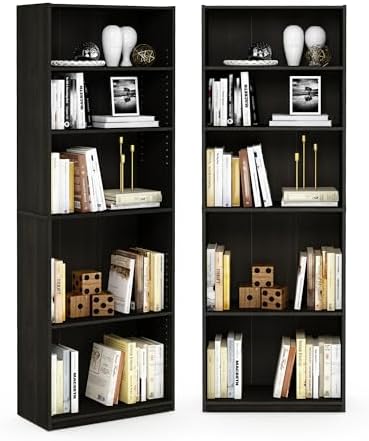 Furinno Jaya 5-Tier Book Shelf with Open Shelf Set of 2, Black Espresso - Image 7