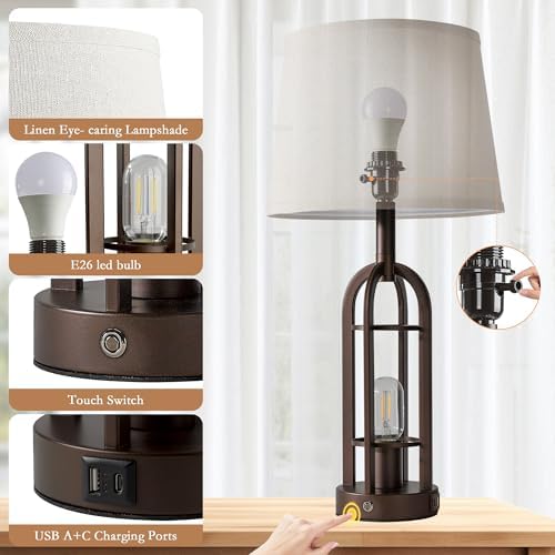 SRJJA 24" Farmhouse Touch Table Lamps for Living Room Set of 2 with USB A+C - Image 6