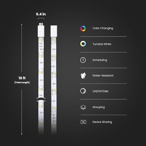 Feit Electric Smart Light Strip 16FT, Ultrathin RGBW Color Chasing LED Light Strip, 2.4GHz Wi-Fi Enabled, Works with Alexa and Google Home Assistant, Remote Control, (0.4in x 192in) TAPE192/CHASE/AG - Image 2