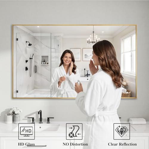 Koonmi Gold Mirrors for Wall, 30x55 Inch Bathroom Mirror, Rectangular Wall Mirror for Living Room Bedroom Bathroom, Hangs Horizontally or Vertically - Image 3