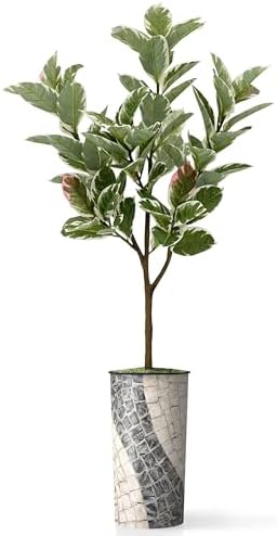 Artificial Tree in Geometric Pattern Planter, Fake Rubber Silk TRE for Indoor and Outdoor Home Decoration - 70" Overall Tall (Plant Pot Plus Tree) - Image 2