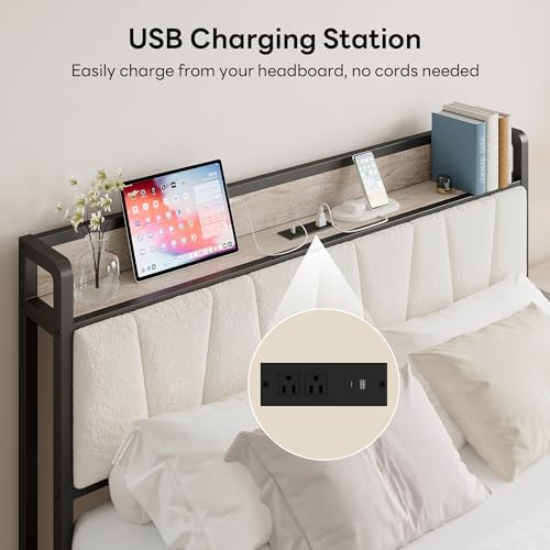 LIKIMIO Queen Bed Frame with Storage Headboard and Charging Station - Image 5