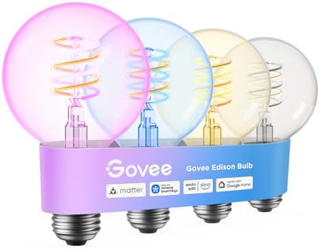 Govee Edison Bulbs, G25 Smart Vintage Light Bulbs, RGBWW, E26 Base 4 Pack by Govee