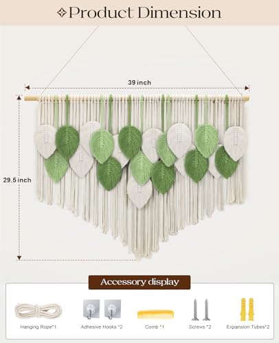 Tempospark Large Macrame Wall Hanging, 39" Wx29 L Boho Wall Hanging, Boho Chic Leaves Tassels Tapestry for Bedroom, Living Room, Dining Room, Nursery, Hallway, Balcony - Image 5
