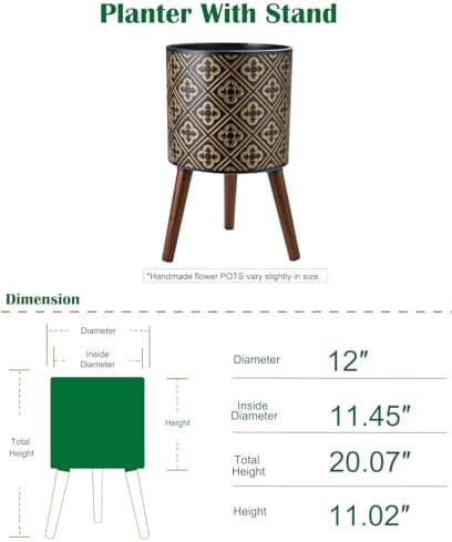 nacltlo12 Inch Plant with Stand Planter for Indoor Plants Large Modern Mid-Century Plant Pots Indoor Outdoor with Drainage for Home Garden Patio,Black and Gold - Image 3