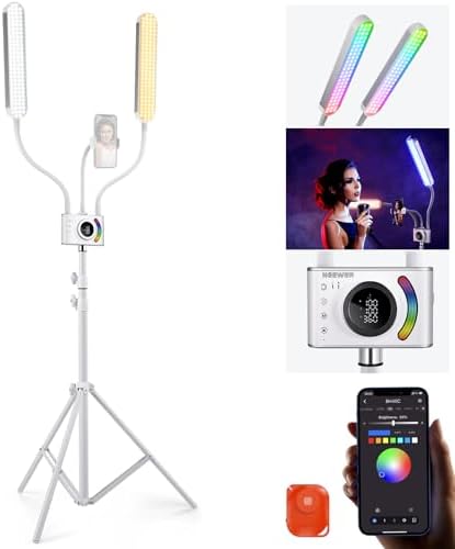 NEEWER RGB Esthetician Light Kit Upgraded with Phone APP Control/Touch Bar, Separate Control Dual Arm LED Video Light w Phone Holder/Stand/Travel Bag, 2500K-10000K 18 Scenes for Tattoo Lash, BH40C by Neewer