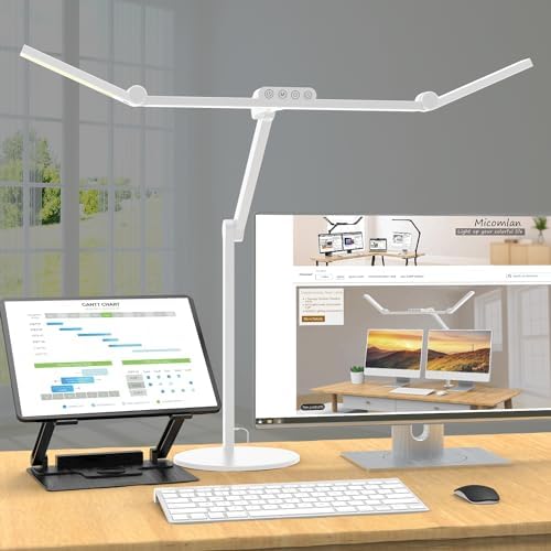 Micomlan Led Desk Lamp with Atmosphere Lighting, Rotatable Tall Architect Desk Lamp for Home Office with Swing Arm, 24W Bright Auto Dimming Adjustable Computer Light with Base for Table by Micomlan