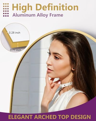 DMWOODFL 58"x18" Arched Full Length Mirror - Floor Standing or Wall Mounted with Stand, Aluminum Frame & Shatter-Proof Glass, Gold Freestanding Mirror for Bedroom, Living Room, Entryway Decor - Image 5