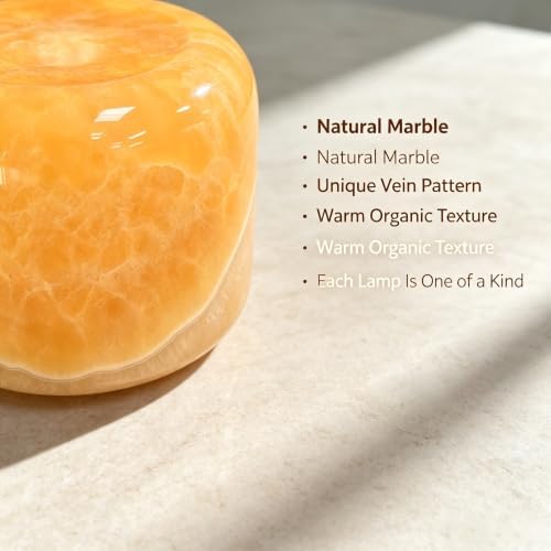Marble Lamp Luxury Stone Table Lamp Type-C Rechargeable Touch Night Light Small Bedside Lamp Cordless Ambient Light for Home Decor, Bedroom, Living Room & Office (Orange Jade) - Image 4
