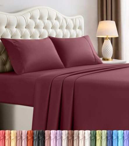 Full Sheets Set, 4 Pieces 16" Deep Pocket Hotel Luxury Bed Sheets, Burgundy by UTOPIABEDDING