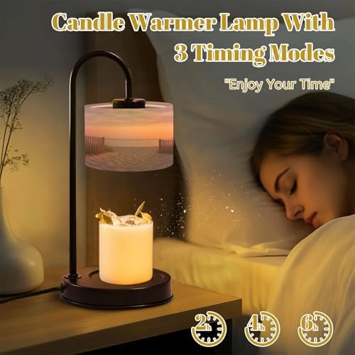 Candle Warmer Lamp with Timer Beach Cape Cod Sunset Sea Sky Sand Fence Grass Photography Dimmable Wax Warmer with 4 Bulbs for Jar Candles Women Birthday Gifts House Warming New Home Decor - Image 4
