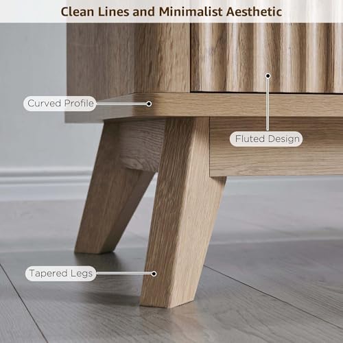 OKD 70" Mid Century Modern Fluted TV Stand w/ 2 Soft Close Door,Natural Oak - Image 4