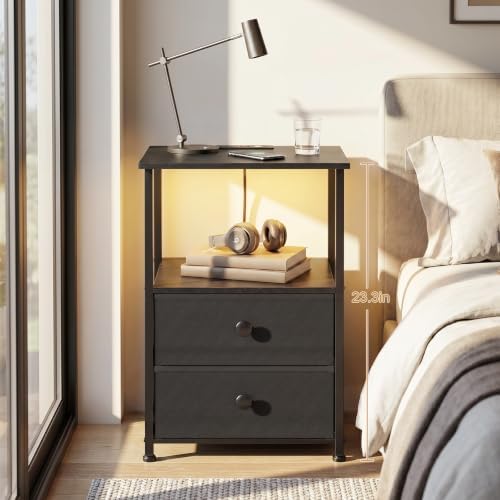LOAKEKEL Nightstands Set of 2, LED Night Stand with Charging Station - Image 2