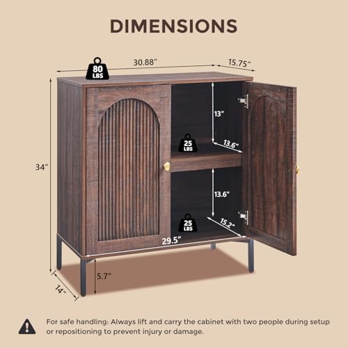 IFGET 34" Tall Modern Arched Sideboard Buffet Cabinet with Storage, Brown - Image 2