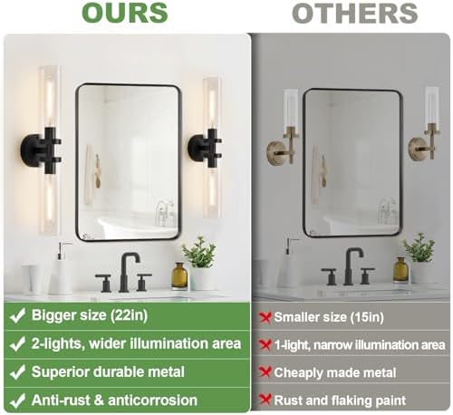 Wall Sconces Set of Two, Hardwired Matte Black Bathroom Sconces Wall Lighting with Clear Glass, Modern Sconces Wall Decor Set of 2 Bathroom Light Fixtures for Mirror Hallway (Bulbs Not Included) - Image 2