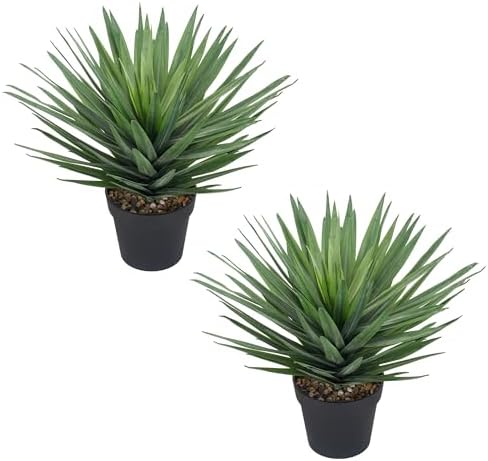 22 Inches Artificial Agave Plant for Indoor & Outdoor - Large Fake Agave Plant in Black Pot with Real Stone Pebbles, Modern Home Office Decor, 105 Leaves (2 Pack) by Unknown