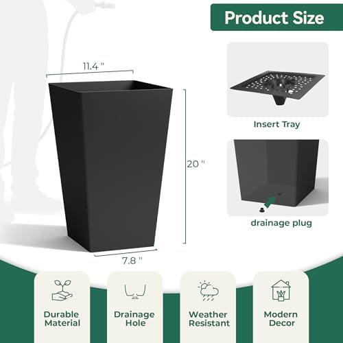 Worth 20" Tall Planters Set of 2, Black Tall Plant Pots for Indoor Outdoor - Image 5