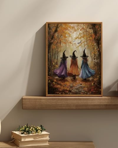 InSimSea Framed Canvas Wall Art, Fall Witch Picture, Vintage Halloween Decor for Living Bedroom Hallway Entryway Fireplace, Autumn Forest Decor, 12x16 Inch - Image 2