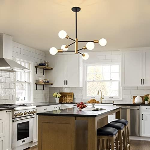 RUIYEY Modern Chandeliers for Dining Room, Black and Gold Chandelier Ceiling Light Fixture 6-Light Sputnik Chandeliers Mid Century Chandeliers for Living Room,Kitchen Island,Bedroom,Foyer - Image 5