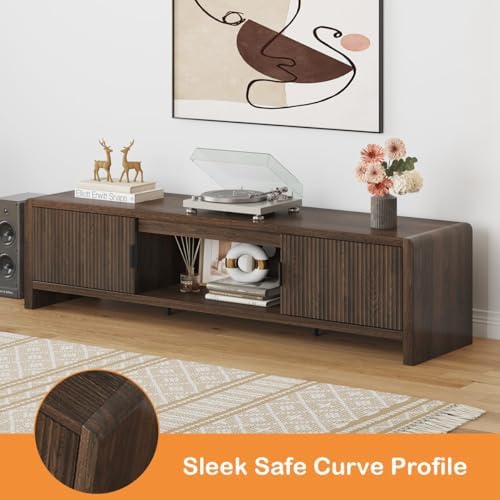 FATORRI TV Stand for 75/65/55 Inch TVs, Mid Century Modern Entertainment Center with Storage, Wood Waveform Fluted-Door Television Media Console for Living Room, Bedroom (63 Inch W, Dark Walnut) - Image 6