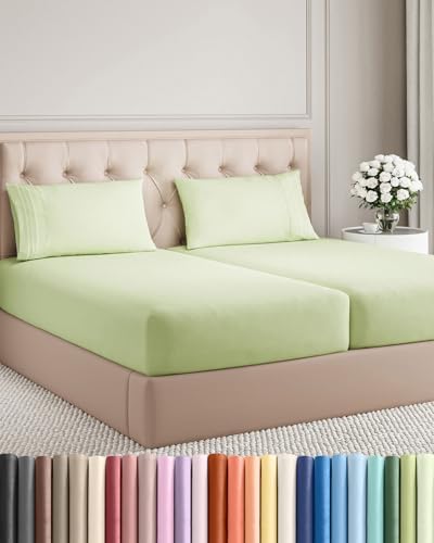 Split King Size 5 Piece Sheet Set - Breathable & Cooling - Light Sage Green by CGKUnlimited
