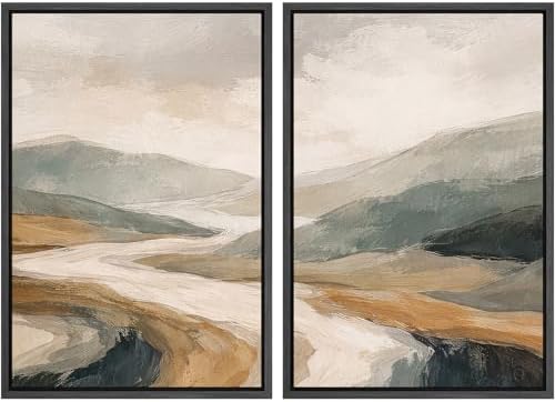 SIGNWIN Framed Wall Art Print Set Neutral Abstract Landscape Mountain Valley Photography Modern Art Rustic Relax/Calm Multicolor for Living Room, Bedroom, Office - 16"" x24 x2 BLACK by SIGNWIN