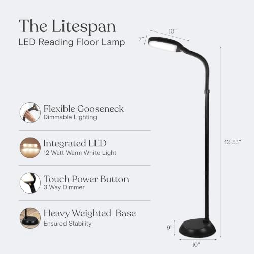 Brightech Litespan - Bright LED Floor Reading Lamp for Over Chair Crafts and Reading, Esthetician Light for Lash Extensions, Gooseneck Adjustable Standing Lamp for Living Room, Bedroom, Office - Black - Image 6