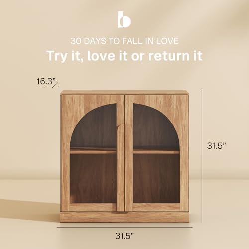 BELLEZE Bijou 31.5" Modular Sideboard Cabinet - Expandable Design with Arched Glass Doors - Use Solo or Combine for Buffet, Living Room Media Center & Entryway - 70lbs Capacity, Camel - Image 2