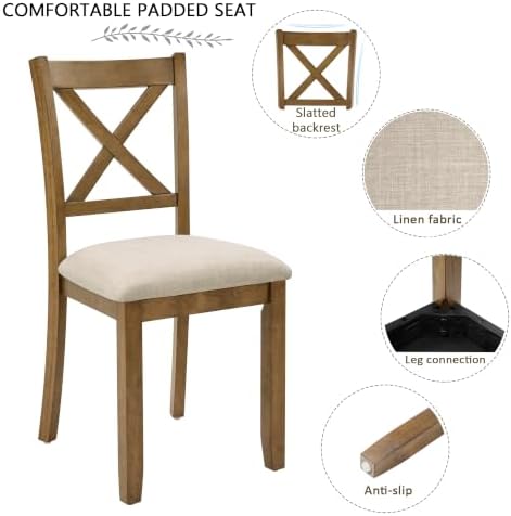 Harper & Bright Designs Complete 6-Piece Oak Dining Set –58.5" Rectangular Table + 4 X-Back Chairs + Upholstered Bench,Solid Rubberwood Frame,Farmhouse Style,Seats 6 - Image 5
